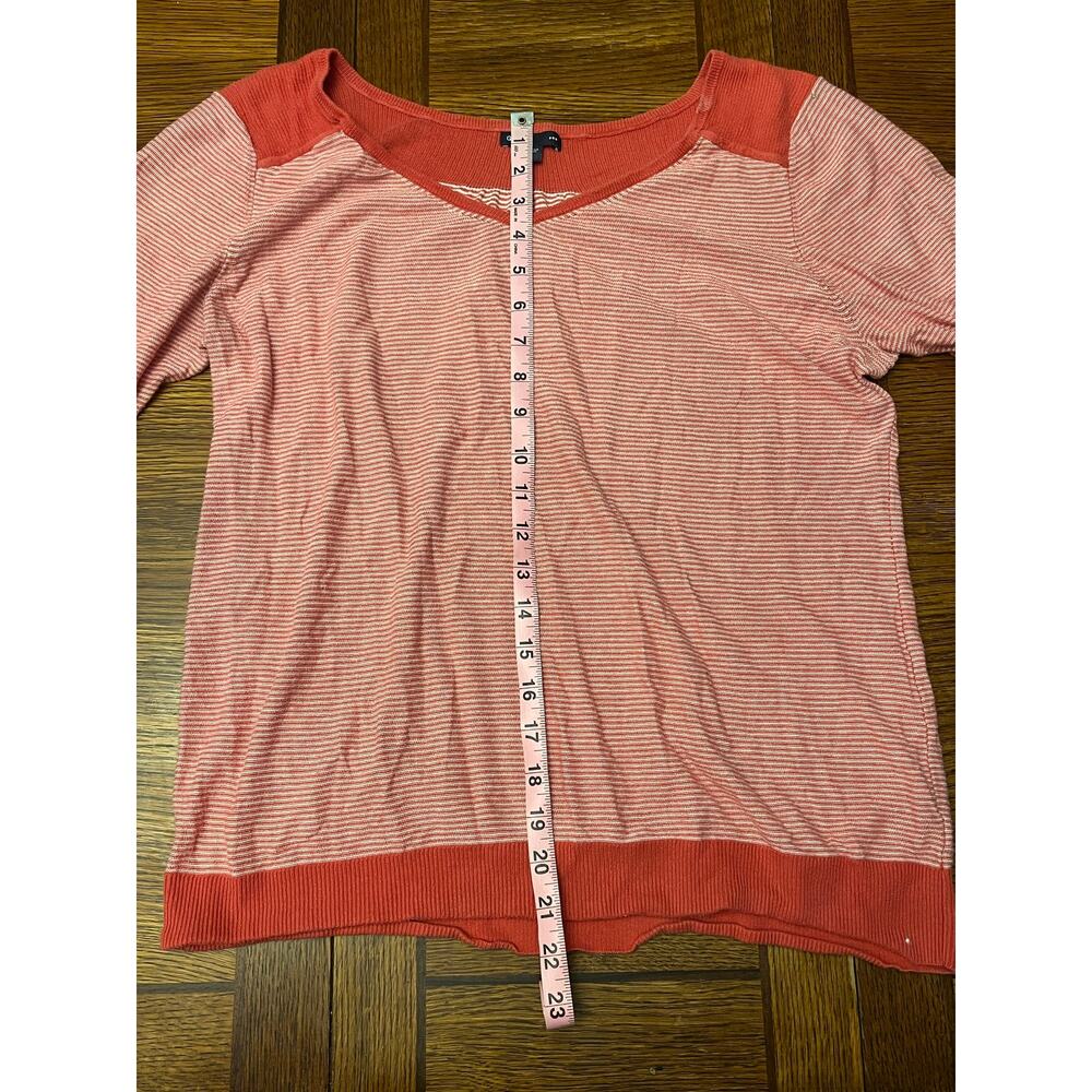 GAP Vintage Striped Knit Sweater Top Red White 3/4 Sleeve V-Neck Casual Size L - Picture 11 of 12